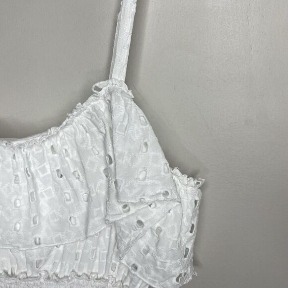 SLATE & WILLOW Ruffle Dress Women Large White Eyelet Midi Tiered 100% Cotton - Picture 4 of 15